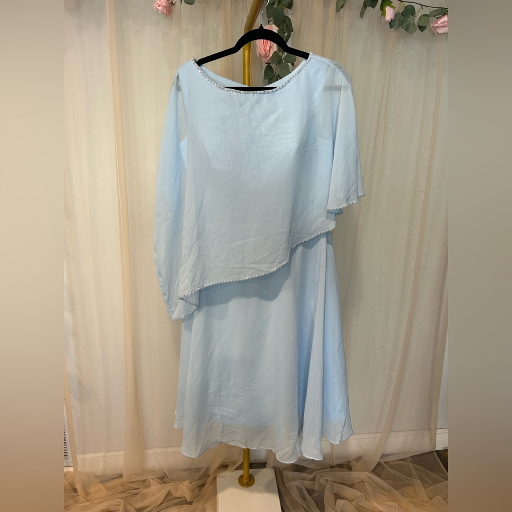 Light Blue Chiffon Dress w/ Beaded Neckline – Size 12 – NWOT
